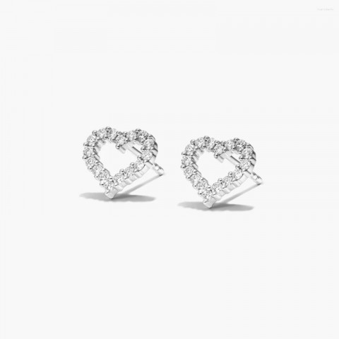 Custom 14K White Gold Heart Stud Earrings with Lab Grown Diamonds - Women's Gift