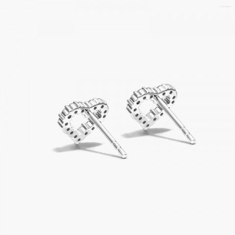 Custom 14K White Gold Heart Stud Earrings with Lab Grown Diamonds - Women's Gift