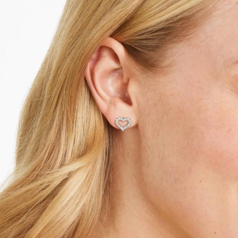 Custom 14K White Gold Heart Stud Earrings with Lab Grown Diamonds - Women's Gift
