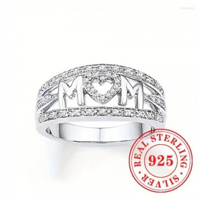 Mom's Heart Design 925 Sterling Silver Cluster Ring - Women's Trendy Jewelry for Birthday Gifts