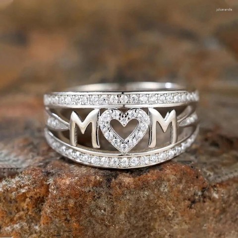 Mom's Heart Design 925 Sterling Silver Cluster Ring - Women's Trendy Jewelry for Birthday Gifts