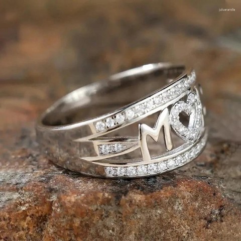 Mom's Heart Design 925 Sterling Silver Cluster Ring - Women's Trendy Jewelry for Birthday Gifts