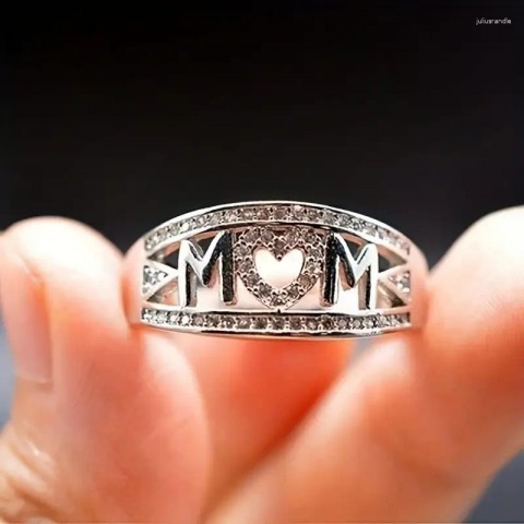 Mom's Heart Design 925 Sterling Silver Cluster Ring - Women's Trendy Jewelry for Birthday Gifts