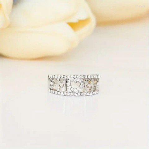 Mom's Heart Design 925 Sterling Silver Cluster Ring - Women's Trendy Jewelry for Birthday Gifts
