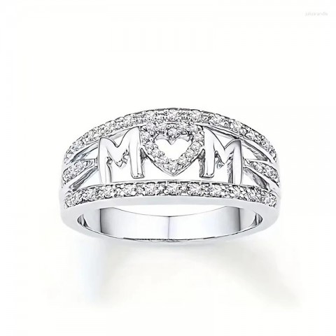 Mom's Heart Design 925 Sterling Silver Cluster Ring - Women's Trendy Jewelry for Birthday Gifts