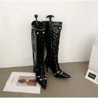 Luxury Women's Casual PU Over-Knee Heels Autumn Black Boots