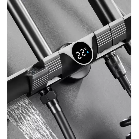 Piano Grey Digital Thermostatic Shower System Adjustable Brass Wall Mount