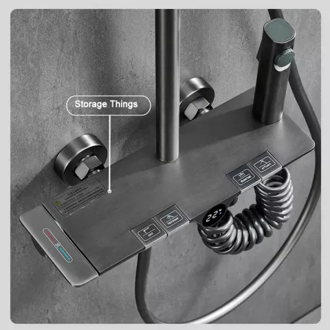 Piano Grey Digital Thermostatic Shower System Adjustable Brass Wall Mount