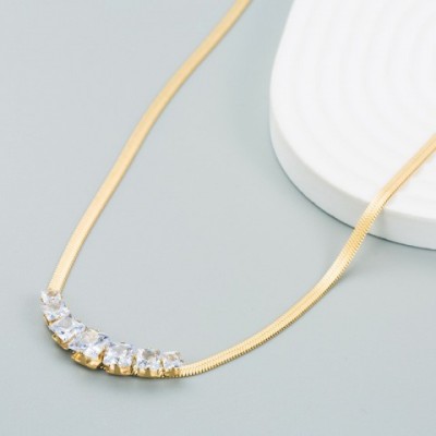 New Women's Gold Plated Snake Chain Necklace with Crystal Pendant