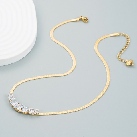 New Women's Gold Plated Snake Chain Necklace with Crystal Pendant
