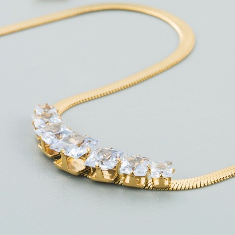 New Women's Gold Plated Snake Chain Necklace with Crystal Pendant