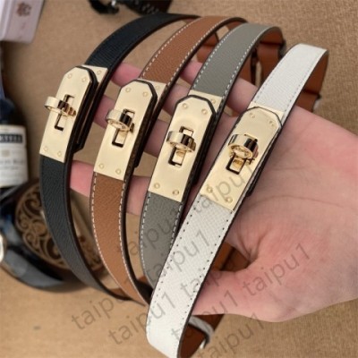 High-Quality Women's Classic Leather Dress Belts with Bronze Buckle