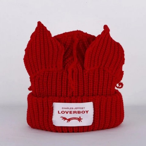 Cute Loverboy Unisex Winter Beanies with Cat Ear Design