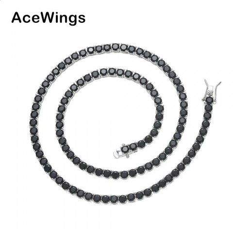1pcs Unisex Black Zirconia Brass Set CZ Tennis Chain Necklace BC238