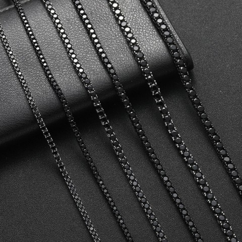 1pcs Unisex Black Zirconia Brass Set CZ Tennis Chain Necklace BC238