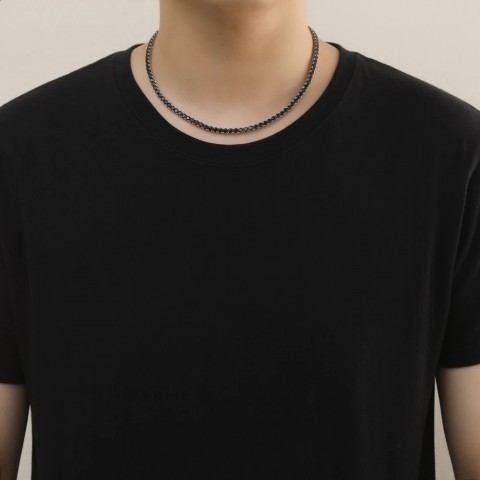 1pcs Unisex Black Zirconia Brass Set CZ Tennis Chain Necklace BC238