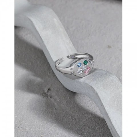 SHANICE Sterling Silver Geometric Open Ring for Women & Men, Color Zircon Inlaid Couple Jewelry