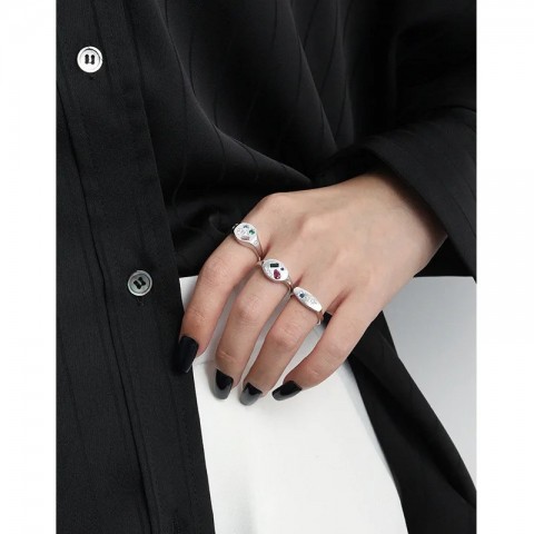 SHANICE Sterling Silver Geometric Open Ring for Women & Men, Color Zircon Inlaid Couple Jewelry