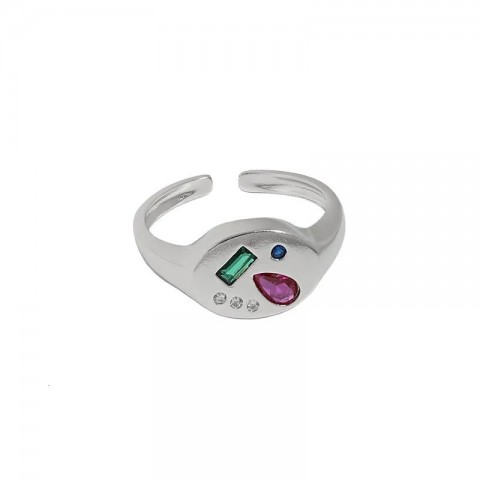 SHANICE Sterling Silver Geometric Open Ring for Women & Men, Color Zircon Inlaid Couple Jewelry