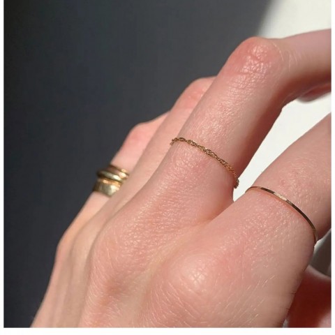 Stainless Steel Gold Chain Charm Ring for Women, AA02