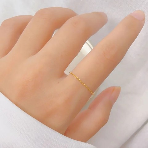 Stainless Steel Gold Chain Charm Ring for Women, AA02