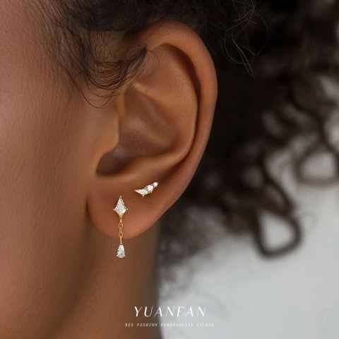 Rose Gold Stud Earrings with White Crystal