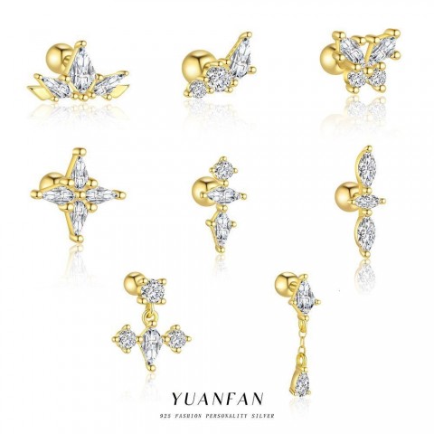 Rose Gold Stud Earrings with White Crystal