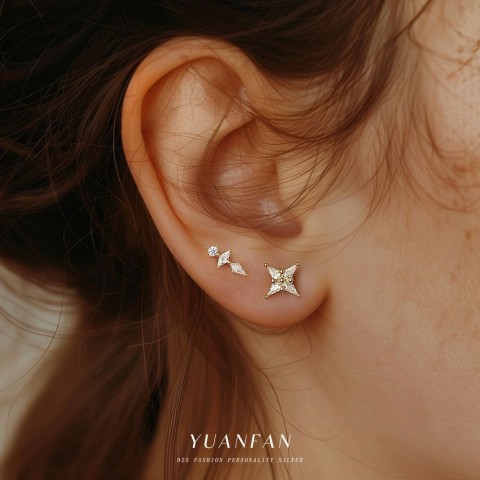 Rose Gold Stud Earrings with White Crystal