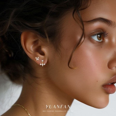 Rose Gold Stud Earrings with White Crystal