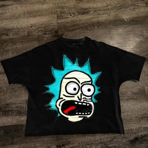 Men's High-Quality Loose-Fit Cartoon Letter T-Shirts, Large Size, Retro Streetwear