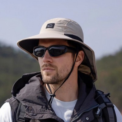 Summer Men's Wide Brim Bucket Hat with Shawl, Waterproof & Breathable Fishing Hiking Hat 250222