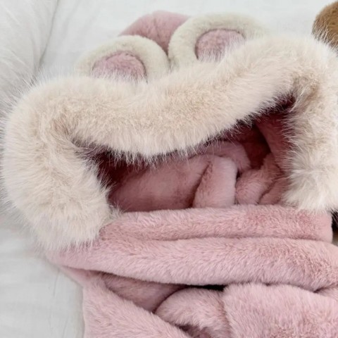 Cute Embroidered Bear Ears Plush Hat Set for Women