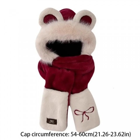 Cute Embroidered Bear Ears Plush Hat Set for Women