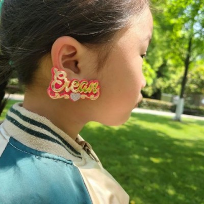 BeHoney Personalized Name Stud Earrings for Girls - Handmade Acrylic Huggie Hoop Earrings C4