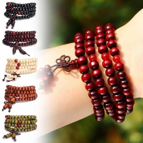 Natural 6mm Sandalwood Beads Buddhist Bracelet 108 Beads Unisex Layered Bangles X240912