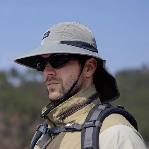 Summer Men's Wide Brim Bucket Hat with Shawl, Waterproof & Breathable Fishing Hiking Hat 250222