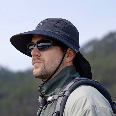Summer Men's Wide Brim Bucket Hat with Shawl, Waterproof & Breathable Fishing Hiking Hat 250222