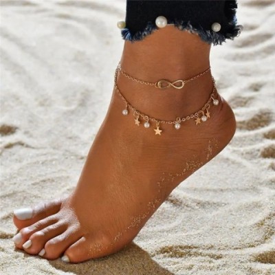 Bohemian Star Pattern Women's Beaded Anklet with Tassel