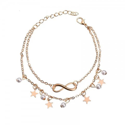 Bohemian Star Pattern Women's Beaded Anklet with Tassel