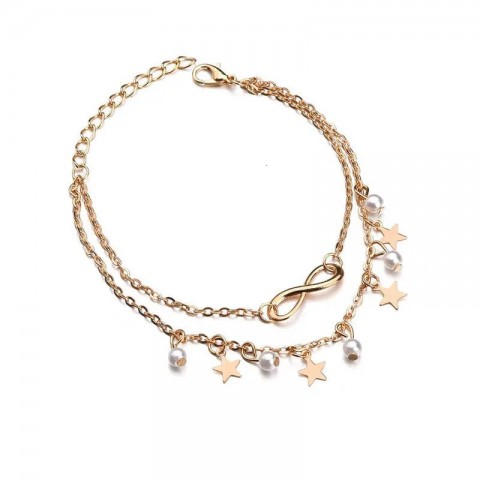 Bohemian Star Pattern Women's Beaded Anklet with Tassel