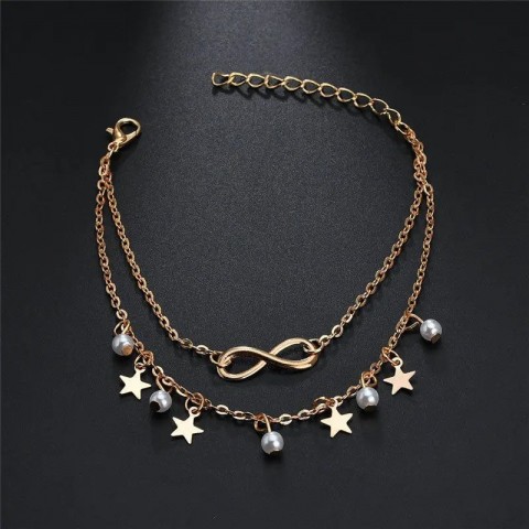 Bohemian Star Pattern Women's Beaded Anklet with Tassel