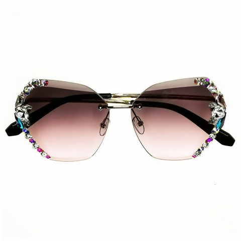 2025 Fashionable UV Protection Round Frame Red Rhinestone Sunglasses for Women