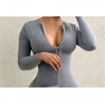Women's Sexy Autumn Jumpsuits - Long Sleeve V-neck Bodysuit, Sizes XS-XL