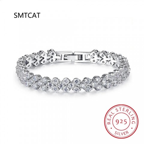 White Gold Gothic Link Bracelet with Lab-Grown Diamonds for Women