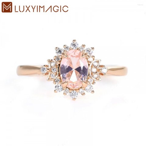 Luxyimagic Women's 1CT Oval Morganite Cluster Ring in Sterling Silver Rose Gold