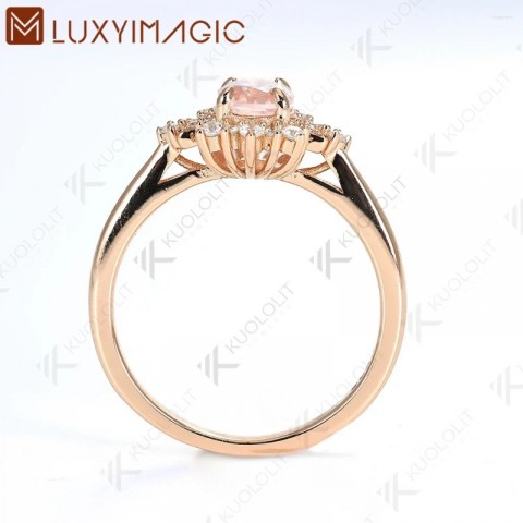 Luxyimagic Women's 1CT Oval Morganite Cluster Ring in Sterling Silver Rose Gold