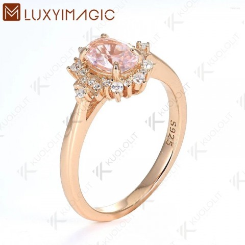 Luxyimagic Women's 1CT Oval Morganite Cluster Ring in Sterling Silver Rose Gold