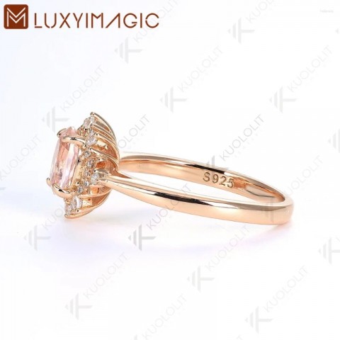 Luxyimagic Women's 1CT Oval Morganite Cluster Ring in Sterling Silver Rose Gold