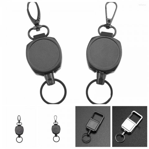 Retractable Key Ring for Boys - Easy-to-Pull Black Zinc Plated Keychain