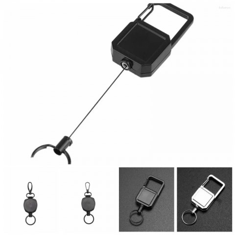 Retractable Key Ring for Boys - Easy-to-Pull Black Zinc Plated Keychain